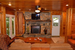 Stone fireplace