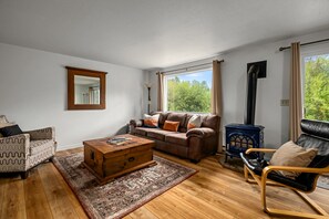 Cozy Living Room with New Couch and a Gas Fireplace in our Steamboat Springs Townhome