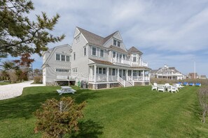 Front yard with tables and chairs