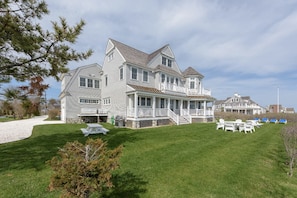 Front yard with tables and chairs