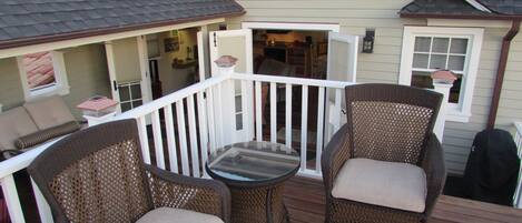 View of carriage house entrance from upper deck