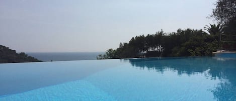 The swimming pool filled with sea water