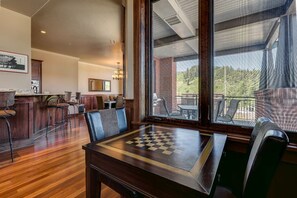 Chess table with patio view