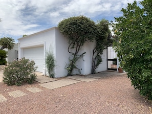 The front yard and garage 