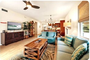 Living room facing the open kitchen