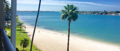 View from the balcony of the private beach and inter coastal waterway