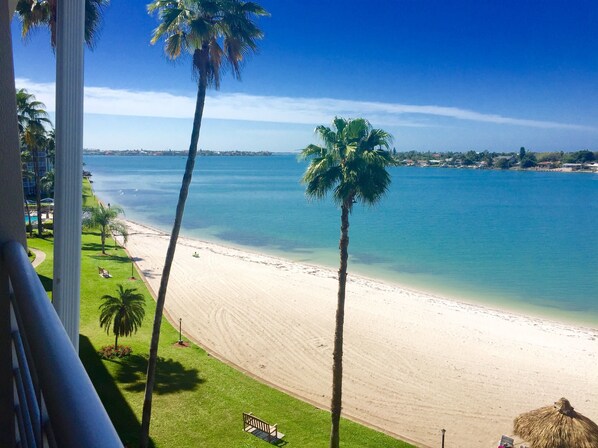 View from the balcony of the private beach and inter coastal waterway