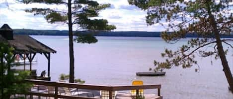 1 of the lakeside decks, view from sidewalk in front of cottage.