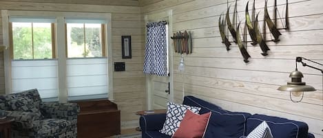 Comfortable Living Room with Vaulted Ceiling