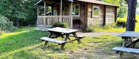 Cabin #2, picnic table and fire ring