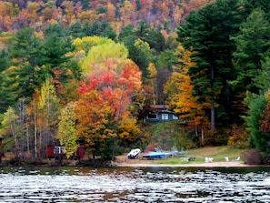 Fall is lovely and the lake is quiet. This is our cabin from the water.