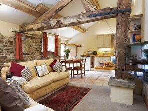 Open plan living space with beams | Bramble Cottage - Smallshaw Cottages, Millhouse Green, near Penistone