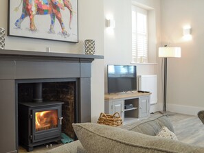 Impressive original fireplace with cosy wood burner | The Station House - Station House Cottages, Upper Poppleton, near York