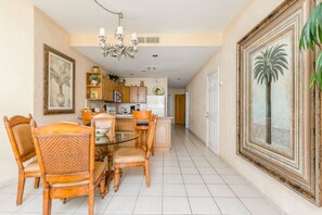 Dining table and hall way