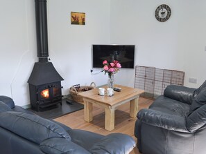 Cosy lounge area with wood burner | East Croft Barn, Halwill, near Holsworthy