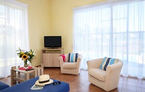 Sit back and relax on the comfy sofa.