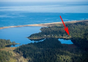 The house is on the lake but within a few minutes of the beach.