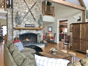 Great room huge wood burning fireplace