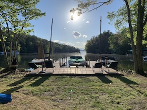 3 slip dock. Slip on the right comes with the cottage rental