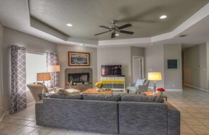 Indoor fireplace to enjoy and relax in front of when its chilly outside. 