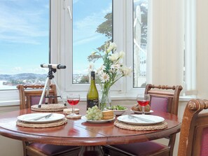 Delightful dining area with stunning views | Cockington - Bay Fort Mansions, Torquay