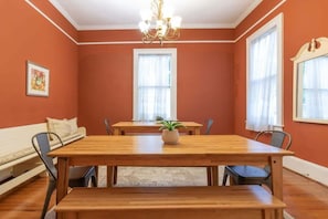 Dining room with two farm tables