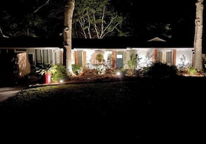 Exterior home lighting at night
