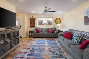 Comfortable furnishings throughout. Living room has two queen sleeper sofas with brand new memory foam mattresses.
