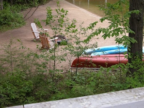 View of sand beach from the lakefront deck