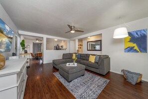 View of living area into kitchen