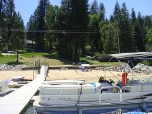 View from the end of the dock looking back toward cabins.