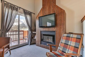 Fireplace and balcony