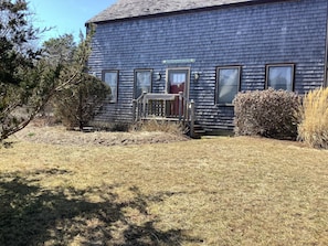 Winter picture of house front.