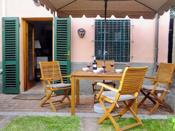 The outdoor seating area provides a great space to enjoy a late-afternoon drink.