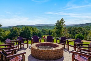 Sit around a Fire Pit setting with a view of the Beautiful Blue Ridge Mountains