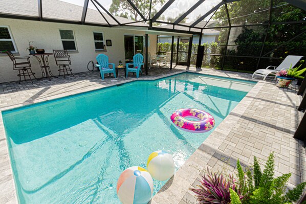 Heated Salt water pool with shallow entry.