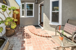 Outside front door with water fountain