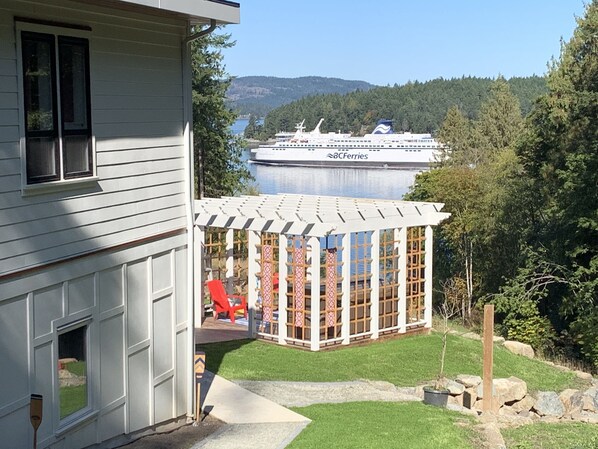 Spectacular view of the ferry and hot tub gazebo. 
