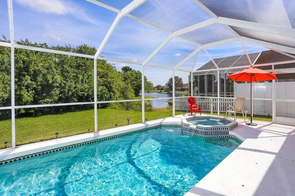 Beautiful Patio with Pool, Spa, and plenty of seating