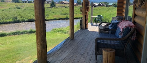 Front Deck nextt to the front doorwith views of the Sawtooths and Valley Creek