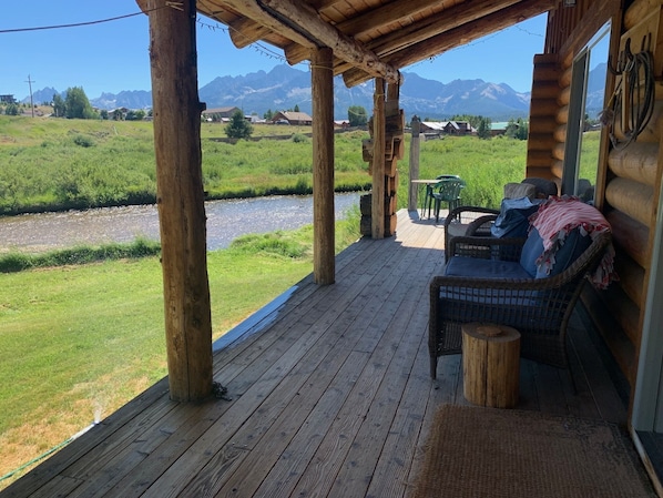 Front Deck nextt to the front doorwith views of the Sawtooths and Valley Creek