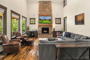 Gas fireplace is always ready to be turned on with a flip of the switch.