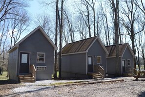 Front view of the cozy cabins we have 3 available