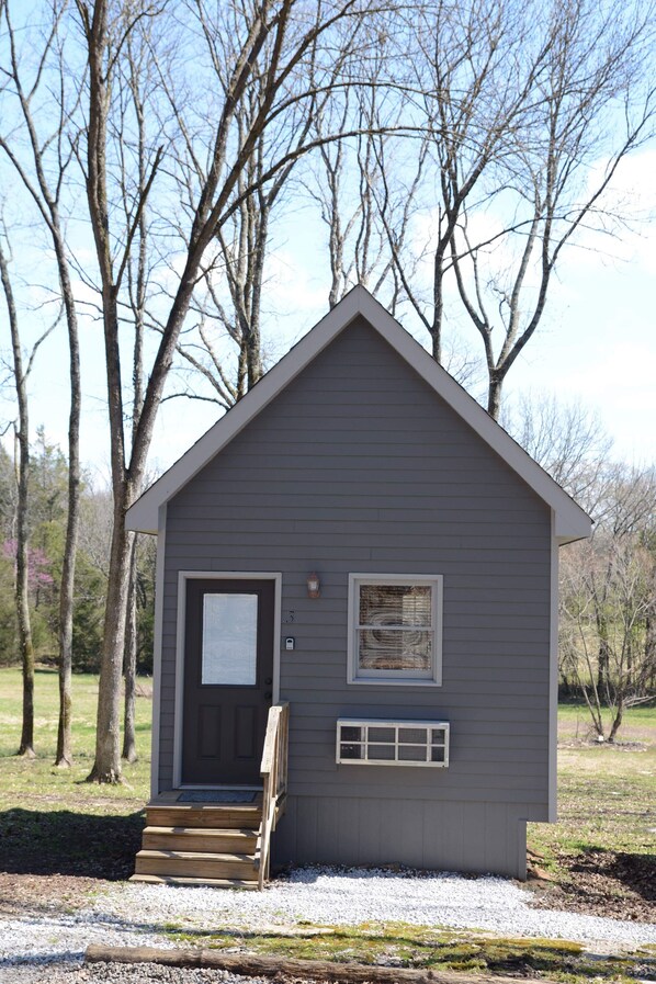 Front view of the cozy cabin