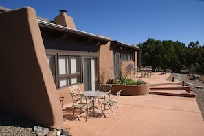 Outside patios with seating areas