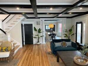 View of living room looking into dining room 