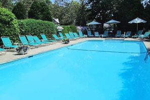 The property features a community pool, it operates from late June to Labor Day.  Hours and availability vary, depending on pool occupancy, weather and staffing.