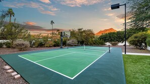 Scenic pickleball court with hoop, lush views & stunning sunsets!