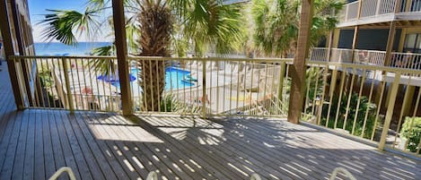 View of Gulf and Pool from Front Deck and Walkway Area