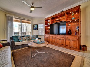 Large flat screen TV in the living room.